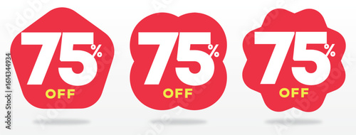 75% off, promo, store,  special, marketing, red, store, shape, price, advertising, offer, ticker, shop, label, tag. Retail, set, vector, icon