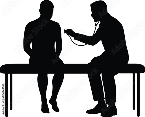 Doctor Examining Patient Silhouette – Medical Checkup Vector Illustration on White Background