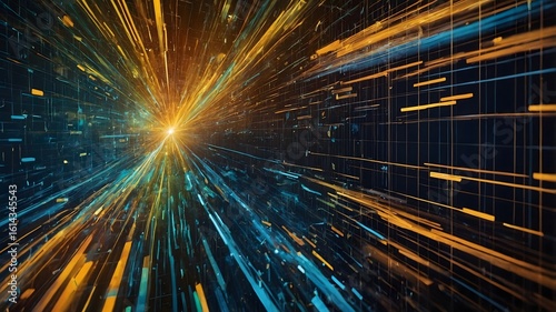Abstract Digital Tunnel: A dynamic digital tunnel, bursting with vibrant streams of data, symbolizes the flow of information, high-speed connectivity, and the future of technology. 