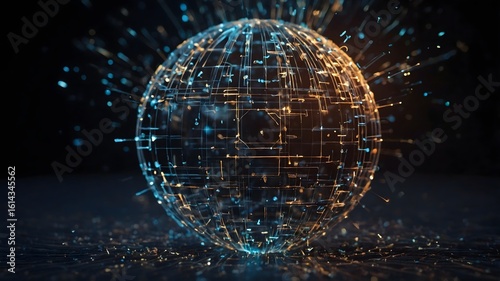 Digital Globe: A mesmerizing digital representation of a globe, crafted from intricate networks of interconnected data, glows with an aura of technology and innovation.