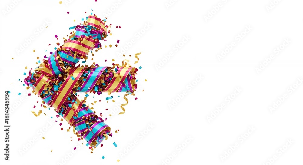 Fototapeta premium Colorful ribbon arrow with confetti design