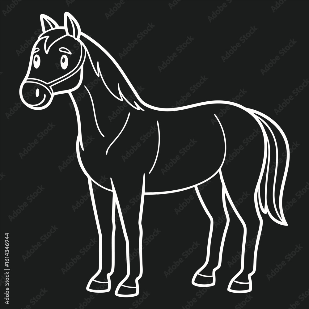 Obraz premium White horse outline on black equine animal