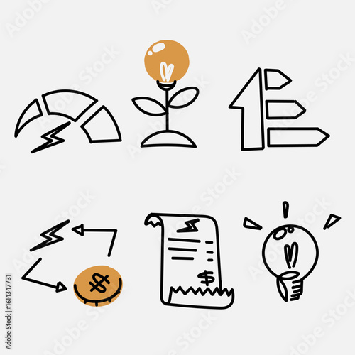hand drawn doodle Energy Efficiency icon related illustration set