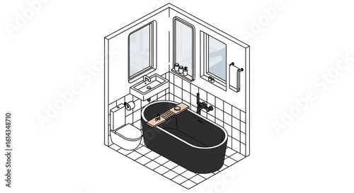 Modern bathroom interior with bathtub and vanity