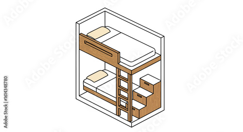 Bunk bed room interior isometric view for kids