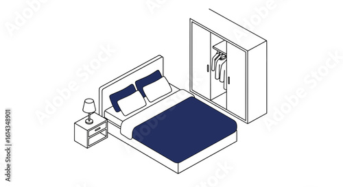 Bedroom furniture arrangement flat style interior space