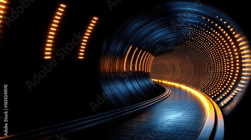 Futuristic tunnel design with glowing lights.