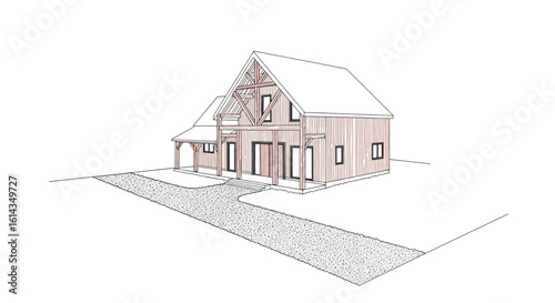 Modern farmhouse exterior perspective timber frame home