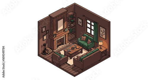 Cozy living room interior isometric view