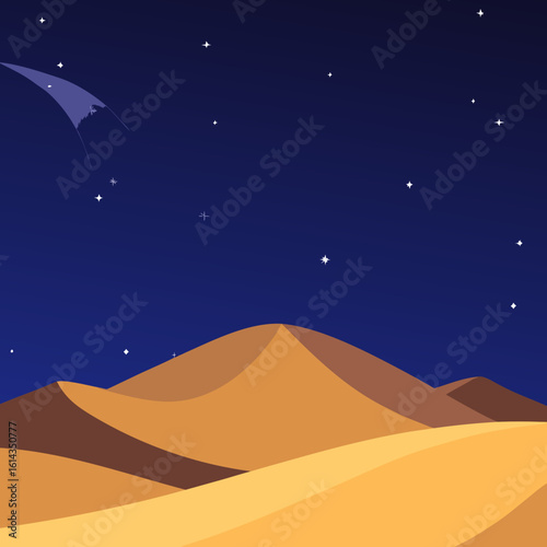 Desert dunes under a starry night sky with a comet