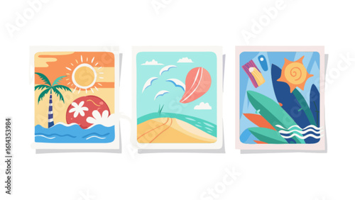 Summer vacation travel destination vector illustration with beach and tropical scene