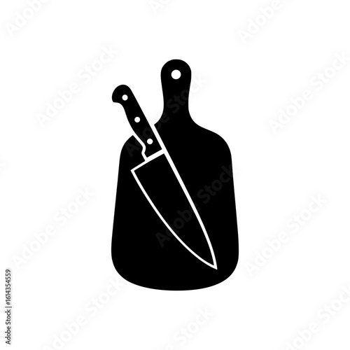 solid black vector of a cutting board and a knife