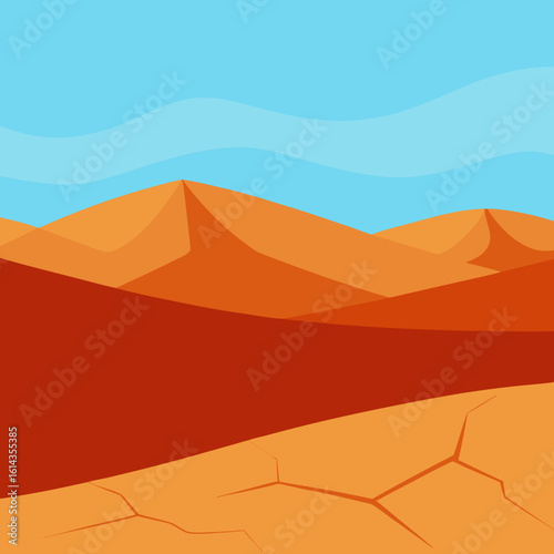 Vibrant desert landscape with rolling dunes and cracked earth