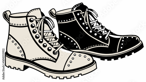 Shop stylish leather boots vector illustration fashion footwear for men and women style