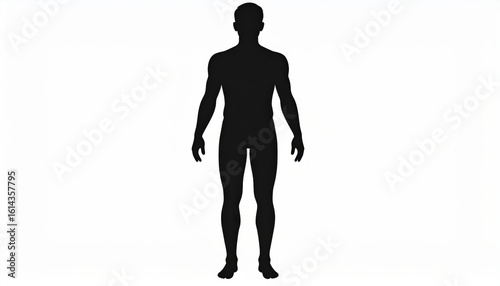 Human Silhouette Standing on White Background, Detailed Body Anatomy