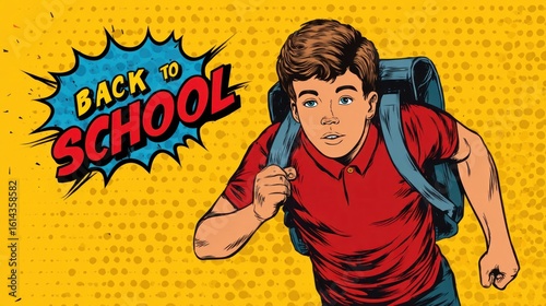 Boy running with backpack back to school