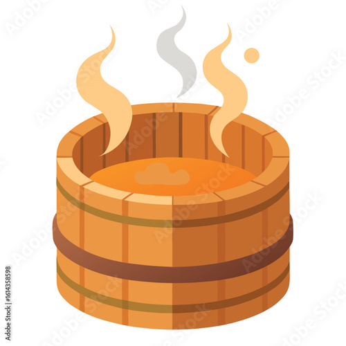 Wooden Hot Tub with Steaming Water Ready for Relaxing Spa Day