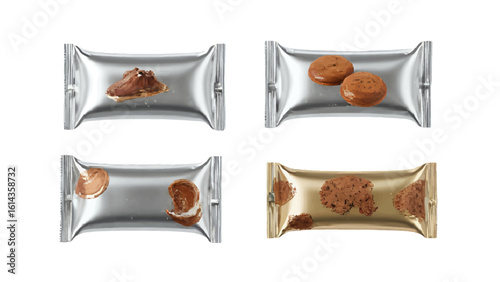 Pixel icon of silver-wrapped Indian chocolate bar, partially open to reveal nuts and caramel filling, great for candy visuals and stock confectionery sheets.
