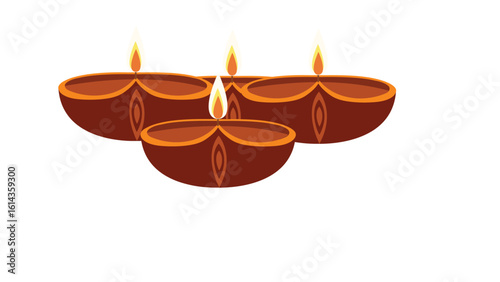 Pixel vector icon of three lit Indian oil lamps  dia (diyas)  chiraagh, representing festive decor for Diwali and celebrations, ideal for cultural icon sheets and stock assets.