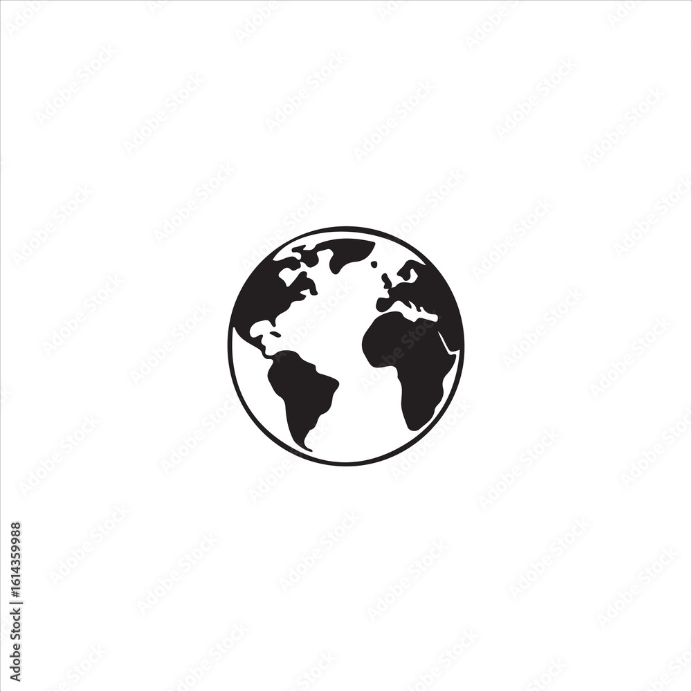 Fototapeta premium Black and white simple globe icon showing continents and oceans world earth