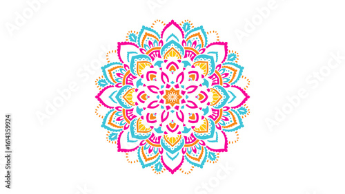 Pixel vector icon of intricate Indian mandala with vibrant colors and detailed geometric patterns, ideal for festive sheets and ethnic design stock assets.