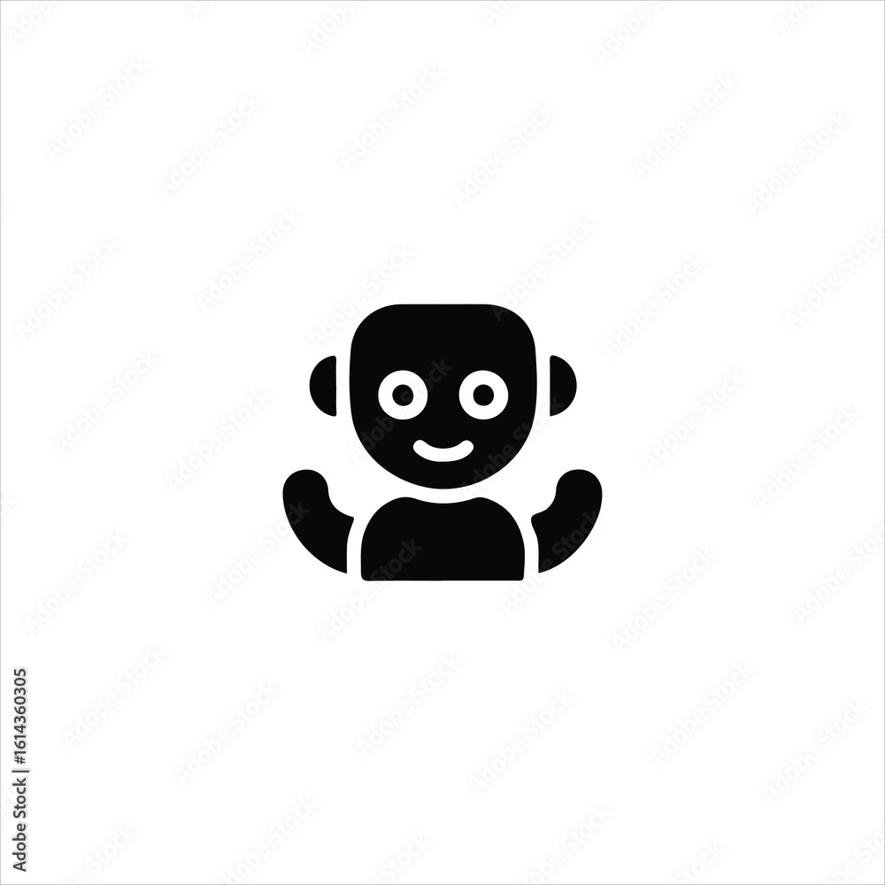Fototapeta premium Black silhouette of a happy cartoon character with round eyes and arms raised icon