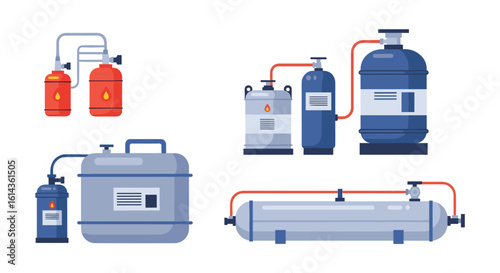 Industrial fluid storage and transfer systems featuring tanks and chemical processing equipment