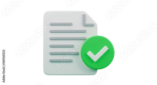 3d document with green check mark isolated on transparent background