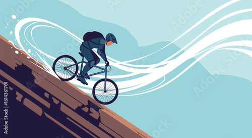 Extreme mountain biking downhill adventure sports rider in action on steep terrain