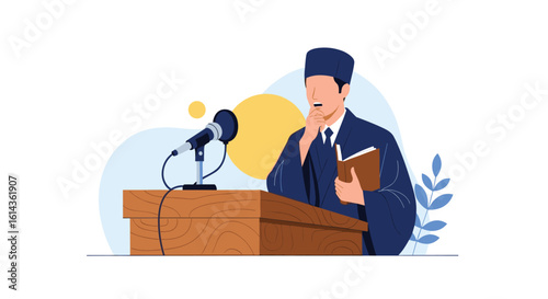 An inspirational leader delivers a powerful speech from a podium to an audience