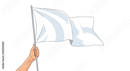 Hand raising white flag signal of surrender or truce in conflict resolution and peace negotiations