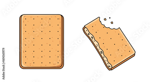 Illustrations of a whole biscuit and another biscuit with a bite taken out showing the creamy filling inside