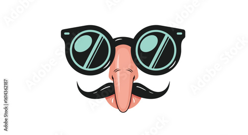 Novel disguise face with large round spectacles mustache and nose for impersonation fun