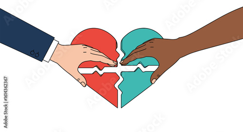 Bridging divided hearts together through understanding and empathy with diverse hands gently connecting pieces