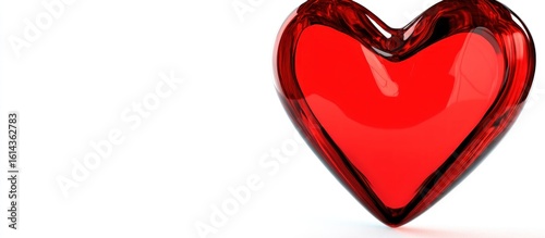 Red glass heart on a white background symbolizes love and passion