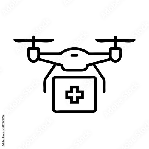 An innovative drone flies with medical supplies, poised to deliver rapid medical care. This image symbolizes advanced emergency medical services, healthcare, and swift solutions in times of need. 