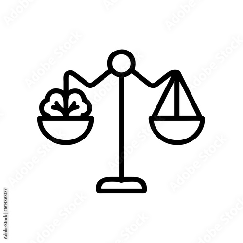 A balanced scale symbolizes the equilibrium of thought and judgement. This conceptual illustration depicts a brain placed on one side and balance on the other.