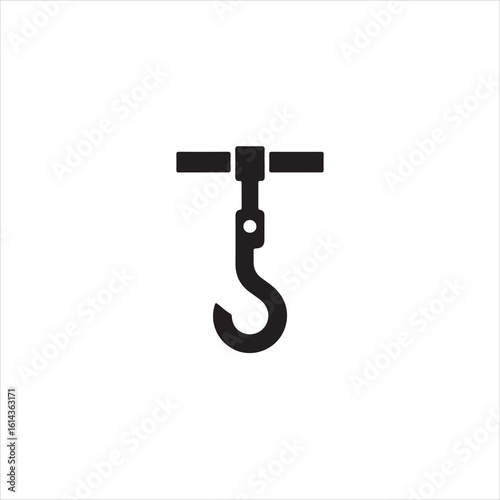 Black crane hook with horizontal bar and circular eyelet on white background lifting hook industrial hook