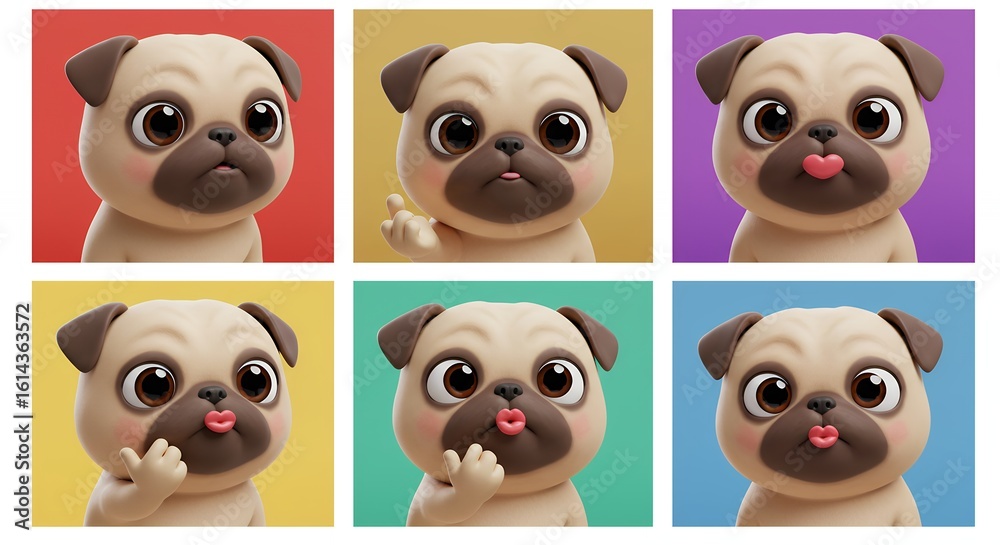 Obraz premium Cute pug faces grid illustration