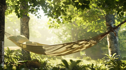 Relaxing Hammock Scene in a Bright Forest Clearing