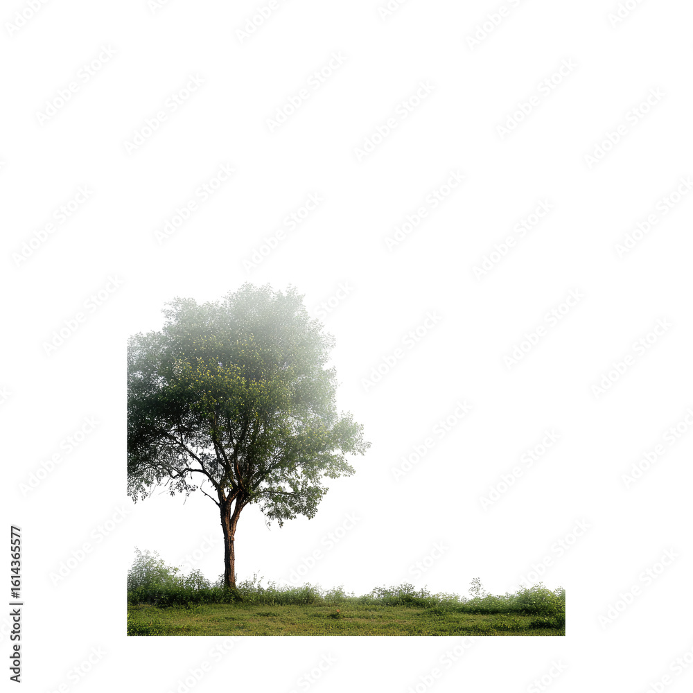 Fototapeta premium Foggy field with lone tree