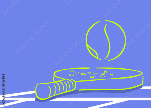 Paddle Tennis Ball in Mid-Air, Minimalist art line Illustration