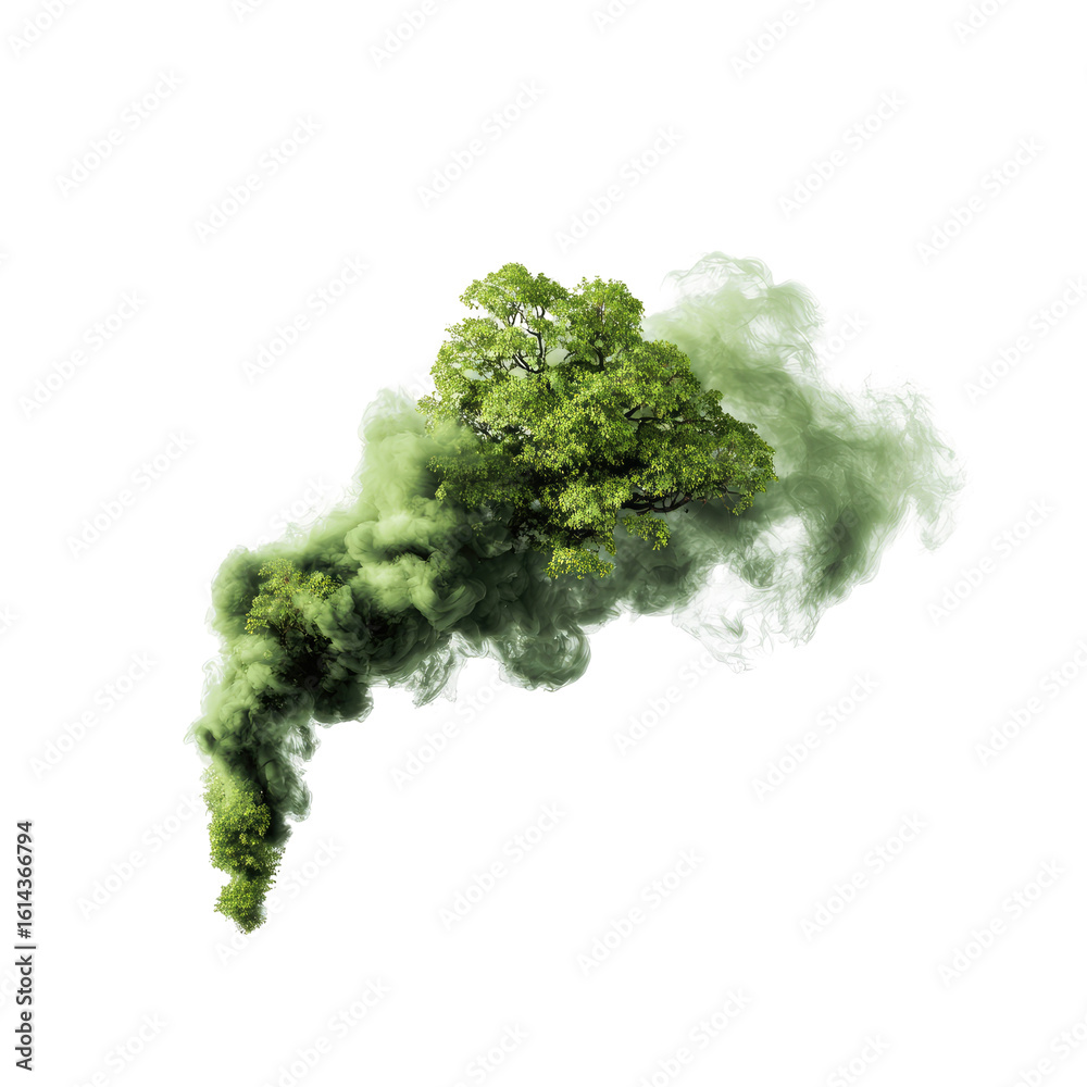 Obraz premium Green tree inside a smoky cloud