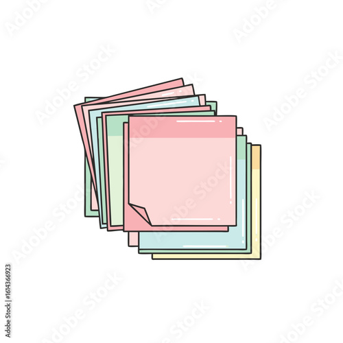 Stack of colorful sticky notes, various pastel shades, arranged in a neat pile.