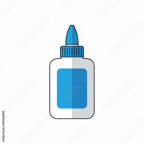 Simple illustration of a white glue bottle with a blue label.