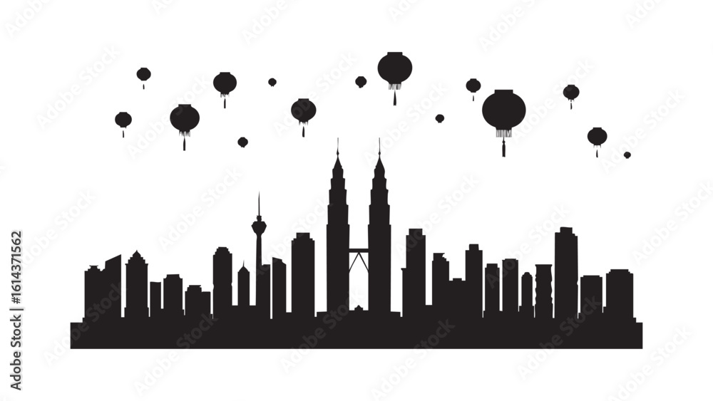 Fototapeta premium Kuala Lumpur skyline silhouette with Petronas Towers and city buildings in vector