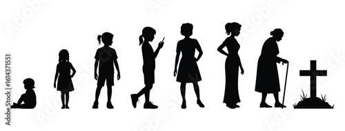 Woman's Life Stages Silhouette: From Childhood to Old Age and Death