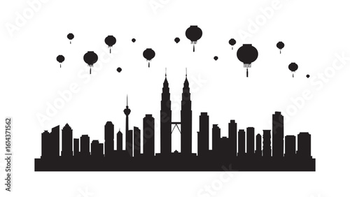 Kuala Lumpur skyline silhouette with Petronas Towers and city buildings in vector