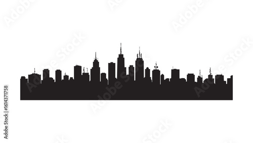 Black city skyline silhouette with iconic towers and clean urban architecture layout