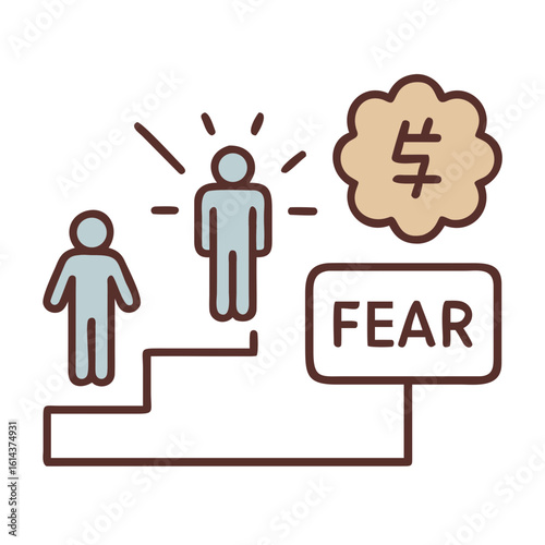 Facing fears, conceptualized with a human figure standing at a precipice of challenge, contemplating and confronting their financial trepidations